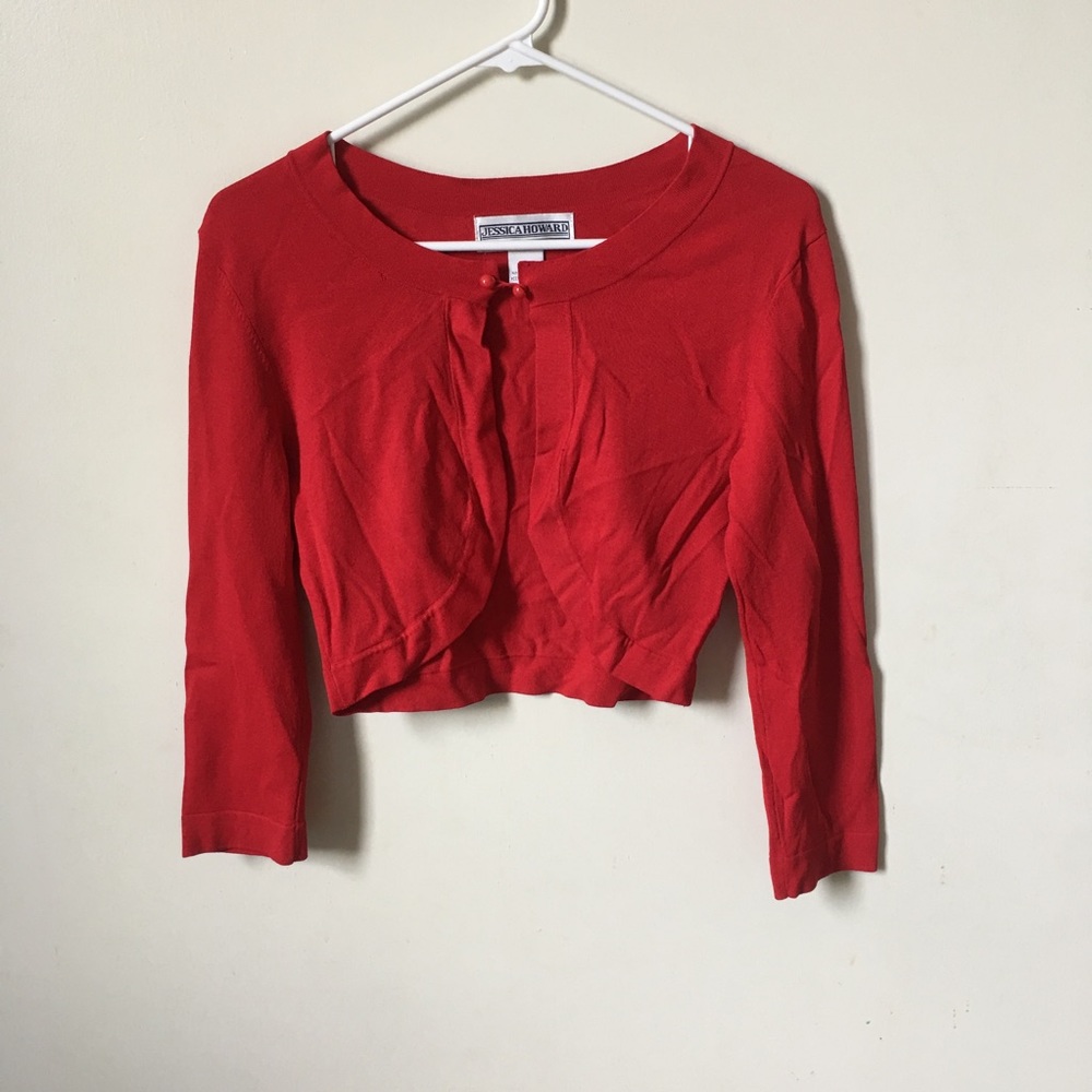 Jessica Howard cropped red cardigan